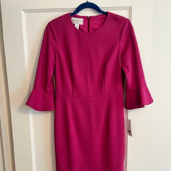 Donna Morgan Pink Sheath Dress Tulip elbow length sleeves - Picture 2 of 7